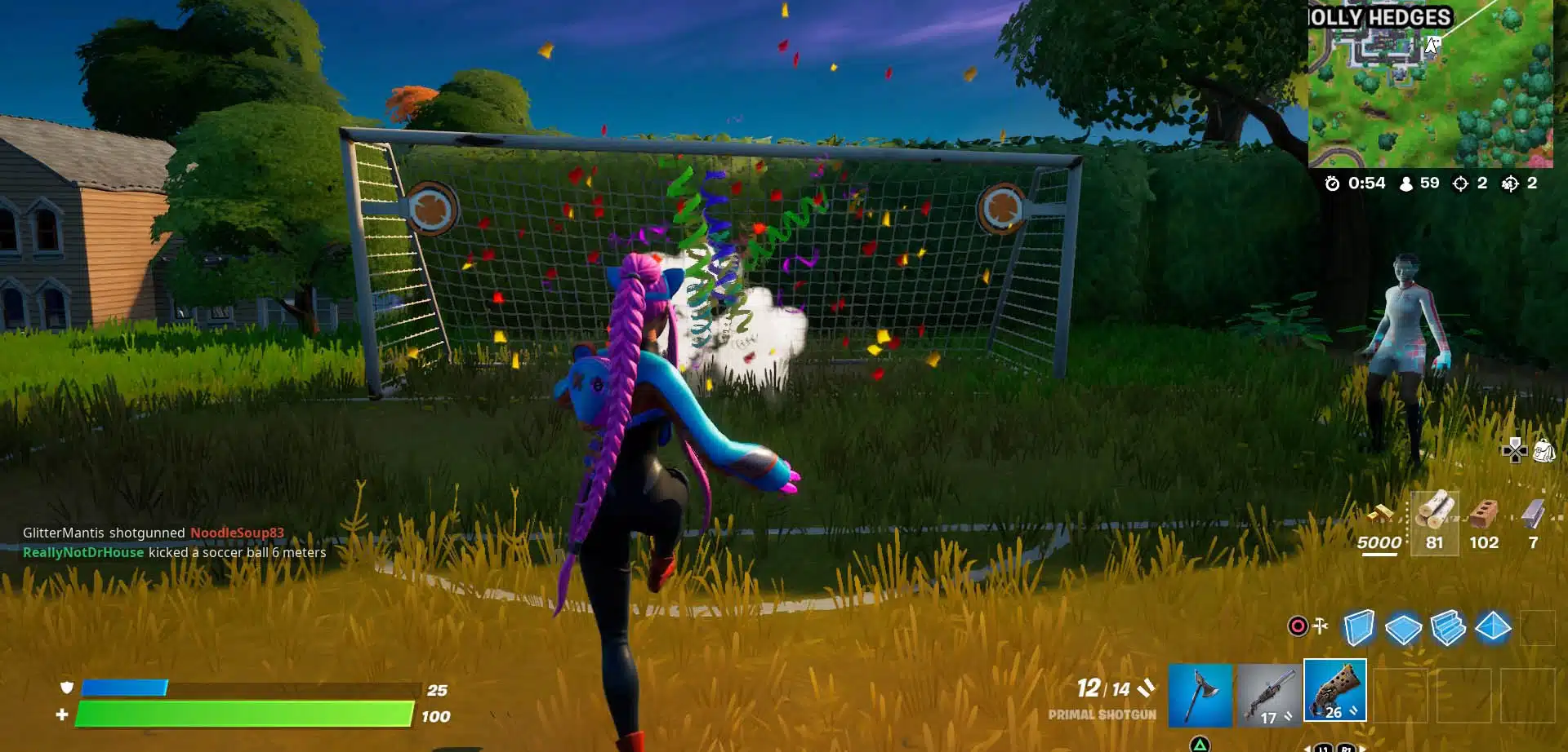 Score a goal with soccer toy in Fortnite