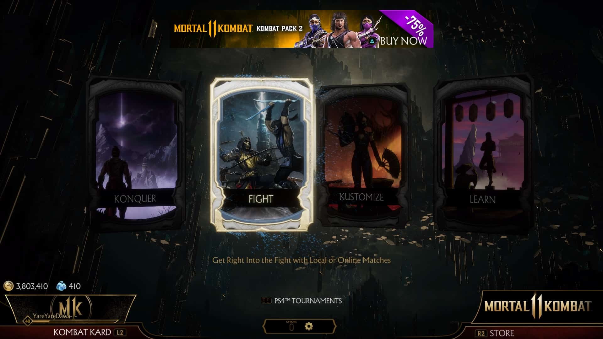 Mortal Kombat 11 Game Mode Selection Screen